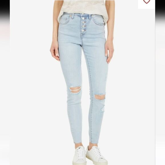 Blank NYC New Exposed Button Great Jones High Rise Skinny Light Blue Denim 26 - Picture 1 of 10
